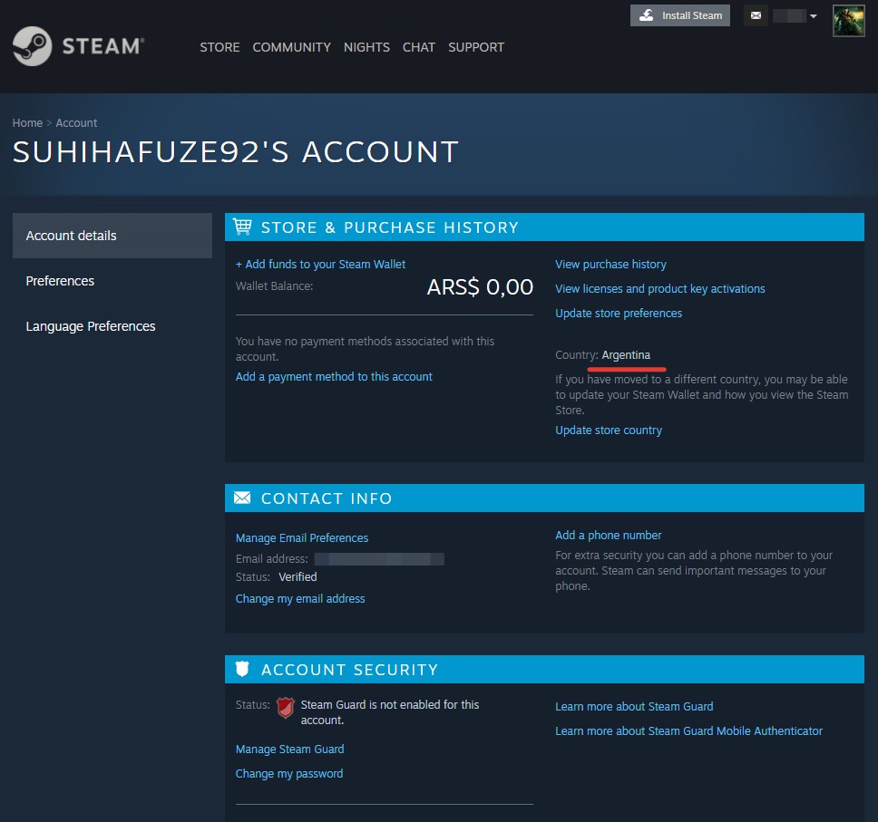 New Steam Account (Region Argentina / Full access)