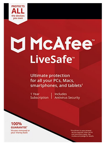 Mcafee Livesafe 1 User Unlimited Devices 1 Year Product Key - Click Image to Close