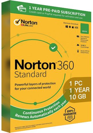 Norton 360 Standard 1year 1PC 10GB Cloud Storage EU key